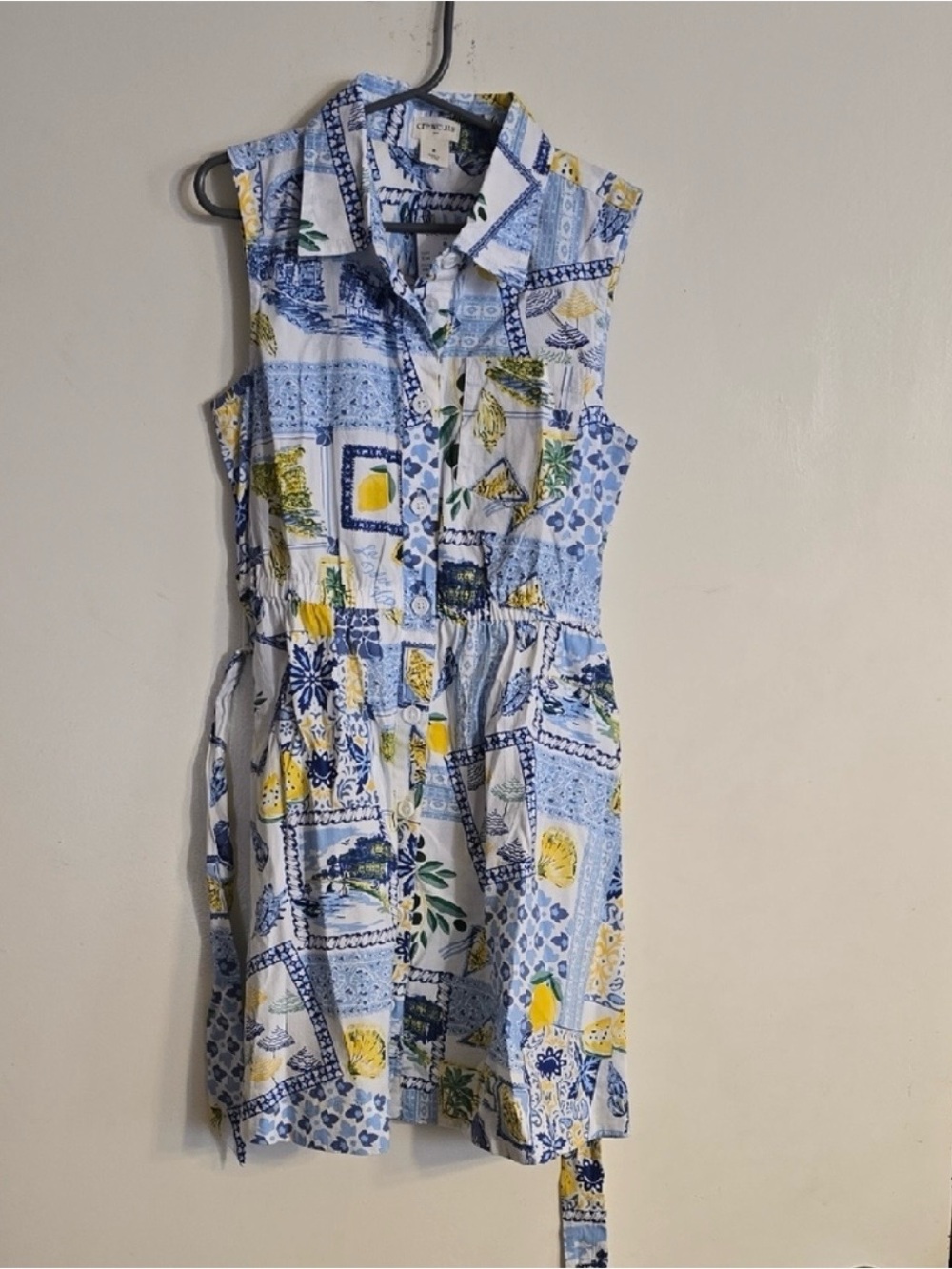 Crewcuts Blue & Yellow Sleeveless Printed Midi Dress - Lemon 🍋 Mediterranean